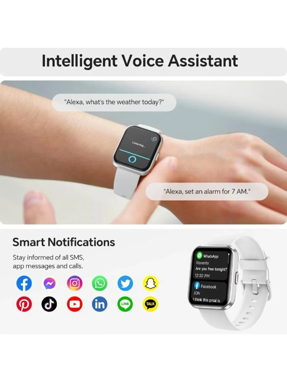 HD Smartwatch 1.85” for Fitness Tracking, Heart Rate Monitor, Waterproof, 120